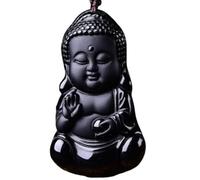 Tingyilan Naturale Nero Ossidiana Cristallo Buddha Forza Protezione Amuleto Portafortuna Ciondolo Collana,Style a
