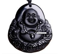 Tingyilan Naturale Nero Ossidiana Cristallo Buddha Forza Protezione Amuleto Portafortuna Ciondolo Collana,Style s
