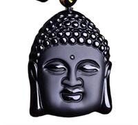 Tingyilan Naturale Nero Ossidiana Cristallo Buddha Forza Protezione Amuleto Portafortuna Ciondolo Collana,Style d