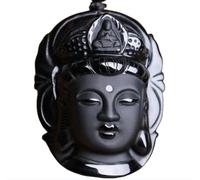Tingyilan Naturale Nero Ossidiana Cristallo Buddha Forza Protezione Amuleto Portafortuna Ciondolo Collana,Style o