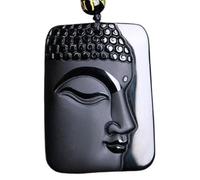 Tingyilan Naturale Nero Ossidiana Cristallo Buddha Forza Protezione Amuleto Portafortuna Ciondolo Collana,Style g