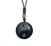 Tingyilan Ossidiana Nera Taoismo Nove Caratteri verità Purificazione Yin E Yang Collana Ciondolo,Style a