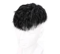 Tingyilan Parrucchino per Uomo Parrucchino Umano con Unità di Capelli PU Curly Wave Mens Parrucche Sistema di Sostituzione Umano con 4 Clip e 10 Nastri Biadesivi,Nero,18x20cm