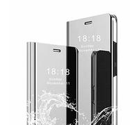 TingYR Cover per Samsung Galaxy A34 Custodia, Custodia Flip Traslucido Clear View Specchio Standing Cover, [Funzione Staffa] [Anti Graffio], Case Cover per Samsung Galaxy A34.（Argento）