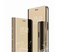 TingYR Cover per Samsung Galaxy A51 5G Custodia, Custodia Flip Traslucido Clear View Specchio Standing Cover, [Funzione Staffa] [Anti Graffio], Case Cover per Samsung Galaxy A51 5G.（d'oro）