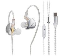 TINHIFI C1 10 mm DLC Dynamic Driver IEM, cavo staccabile, bassi profondi, auricolari in-ear cablati HiFi per musica e giochi (argento, C1 Type-C+Mic 2pin)