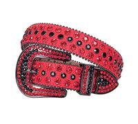 TINIDI Western Bling Bling Strass Cinture Per Uomo Donna Moda Cristallo Borchiato di Cuoio Diamante Cinture Per Jeans, Rosso litchi, Fit Waist 36-38 inches