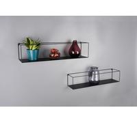 Set di 2 mensole da parete "Tinka" in metallo, colore nero, 60 cm e 65 cm di larghezza