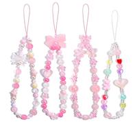 TINKRSTUFF 4 ciondoli estetici per telefono Y2K, cinturino da polso per cellulare, orso, farfalla, cuore, stella, fiore, accessori con perline rosa, catena antifurto per borsa, portachiavi, Airpods