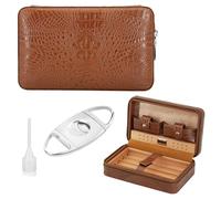 TINMAGI Humidor per Sigari da Viaggio in Pelle, Portasigari in Legno di Cedro, Humidor Sigari con Tagliasigari e Umidificatore, Scatola Porta Sigari Portatile Contiene 4 Sigari, Regali per Uomini
