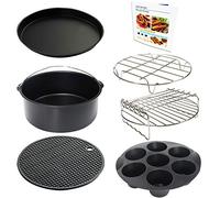 TINMIX 22 cm, accessorio XL per friggitrice ad aria calda, 7 pezzi, con padella per cupcake, teglia per pizza, tazza da forno in silicone, ricettario per 5,3 Qt - 6,8 Qt