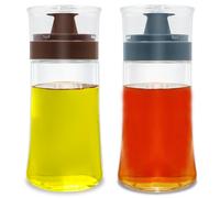 TINMIX Dosatore di olio a prova di perdite, con beccuccio, confezione da 2 pezzi, 180 ml, in vetro di olio d'oliva e aceto, ben sigillato, per cucine di picnic all'aperto, blu + marrone
