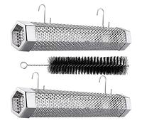 TINMIX Tubo fumatore - 2 tubi per affumicatori in acciaio inox da 30,5 cm per barbecue o fumatori, 2 tubi per fumo con 2 ganci a forma di S e 1 spazzola per la pulizia