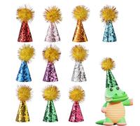 Tinoaly 10 Pezzi Mini Cappelli da Festa per Animali di Peluche, Cane Cappello da Compleanno per Gatti Cappelli a Cono con Glitter Pompon per Dinosauri Giocattolo Artigianato Bambini Decorazioni Feste