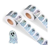 Tinoaly 1000 Pz Rotolo di Adesivi Fantasma di Halloween, Iridescenti Adesivi Fantasma Carini Impermeabili Autoadesivi Decalcomanie Olografiche Halloween per Buste Diari Album Decorazioni Regali