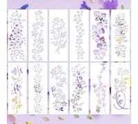Tinoaly 12 Pezzi di Stencil di Foglie e Fiori, 30,5x11,5cm Stencil di Fiori Modelli di Foglie e Viticci Riutilizzabili per Dipingere su Pareti in Legno Decorazioni per la Casa Arte Murale