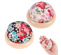 Tinoaly 2pz Cuscini Puntaspilli da Cucito, Portaspilli Rotondi Giapponesi con Base in Legno Cuscinetti Floreali in Cotone per Quilting Ricamo Progetti Artistici Fai-da-Te