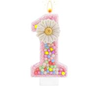 Tinoaly Candela Compleanno Rosa Numero 1, 7,3cm Graziosa Margherita Macaron Pastello Brillante Candelina Buon Compleanno Primo Anno Decorazione Torta per Bambine Donne Primi Compleanni Anniversari