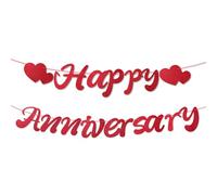 Tinoaly Striscione Happy Anniversary, Pre-Infilato Ghirlanda di Happy Anniversary Senza Bisogno Di Fai Da te Decorazioni per Feste per Matrimonio e Compleanno (Rosso)