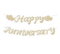 Tinoaly Striscione Happy Anniversary, Pre-Infilato Ghirlanda di Happy Anniversary Senza Bisogno Di Fai Da te Decorazioni per Feste per Matrimonio e Compleanno (Champagne Gold)