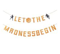 Tinoaly Striscione Let The Madness Begin, Striscione in Carta Glitterata a Tema Basket Forniture Creative per Eventi di Basket Decorazioni per Feste a Tema Sportivo (Arancione)
