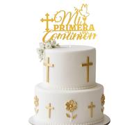 Tinoaly Topper per Torta Mi Primera Comunion, Decorazioni per la Prima Comunione Battesimo Matrimonio Baby Shower Compleanno Decorazioni Torte Religiose Spagnole Bambini e Bambine (Glitter Oro)