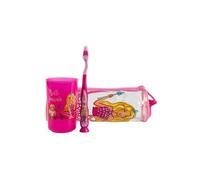 TINOKOU Set da 3 pezzi composto da astuccio, bicchiere e spazzolino da denti morbido con ventosa Barbie