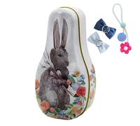 Tinplate Easter Candy Box, Portable Chocolate Storage Organizer, Vintage Bunny Pattern Container with Lid, Lightweight Metal Candy Box, Easter Basket Treat Storage for Kids Children Boys Girls