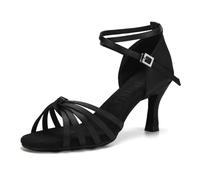 TINRYMX Scarpe da Ballo Latino Donna Raso Professionali Pratica Balli Latini Moderni e Tango Scarpe da Ballo,EM217-Nero-7cm,37 EU