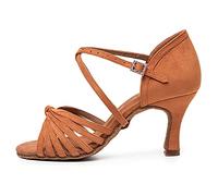 TINRYMX Scarpe da Ballo Latino Donna Standard Ballroom Modern Tango Professionale Pratica Scarpe da Ballo,Modello-WDL-A006,Marrone,Tacco-7.5cm,33 EU