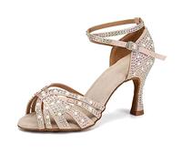 TINRYMX Scarpe da Ballo Latino Donna Strass Tango Salsa Prestazioni Professionale Scarpe da Ballo,L506-Beige-9CM,35 EU