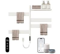 TINS Scaldasalviette Elettrico Bagno, Rotazione di 180° Termoarredo Elettrico Bagno con Portaoggetti, per Controllo Vocale Touch/App/WiFi, Scalda Salviette da Bagno Elettrico-WiFi White