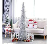 Tinsel Pop Up Christmas Tree,easy-assembly Collapsible Artificial Pencil Xmas Slim Tree With Shiny Sequins For Home Decor-silvery 4ft The New