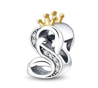 TINSLO Ciondolo Argento Sterling 925 Lettere con Cubic Zirconia Pendenti per Pandora Braccialetti, Compatibile con Braccialetti e Collane europei, perfetto Regali per Moglie e Ragazze PAC355