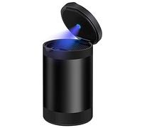 TINSO Posacenere portatile per auto, posacenere portatile per auto, facile da pulire, rimovibile, in acciaio inox, senza fumo, con coperchio, luce LED blu, antivento, per viaggi all'aperto, casa e