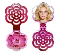 Tinsparkwin 1 confezione di mini spazzola per capelli pieghevole a forma di fiore con specchio elettroplaccato rosa da viaggio pieghevole pettine mini portatile tascabile spazzole da donna per