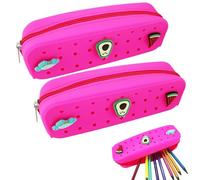 Tinsparkwin 1 custodia in silicone per penne e penne con fori fai da te e 3 decorazioni (casuali) borsa per pennelli da trucco da viaggio adatta per viaggi a casa da 19 cm (rosa acceso, 2 pezzi)