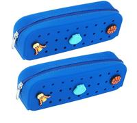 Tinsparkwin Confezione da 2 graziosi astucci in silicone per penne con fori fai da te e 3 decorazioni (casuali), da viaggio, adatti per viaggi a casa, 19 cm, blu mare
