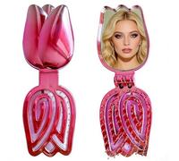 Tinsparkwin Tulip Mini spazzola pieghevole per capelli con specchio elettroplaccato rosa da viaggio pieghevole pettine mini portatile tascabile spazzole da donna per qualsiasi acconciatura