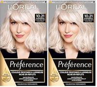 Tinta permanente per capelli L'Oréal Paris Preference 10.21 Stockholm biondo molto chiaro perlato (Confezione da 2)