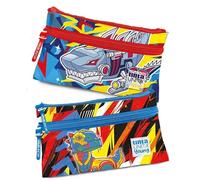 Tinta Unita Astuccio Busta 2 Zip Triangolare Square Dino o Shark - Poliestere 25×15×3.5 cm - Scuola Ragazzi (Nero)