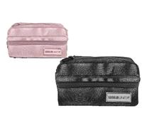 Tinta Unita Astuccio Bustina Glam Rosa e Nero - Forma tonda 20,5×10×6 cm - PU Luxury, Design Elegante Scuola (Rosa)