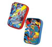Tinta Unita Astuccio Rigido One Time EVA 21.5×14×7 cm - Completo Scuola Fantasie Young - 2 Penne Cancellabili + Pastelli + Accessori (Nero e Rosso)