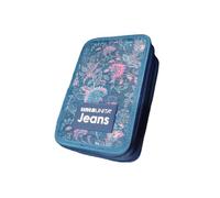 TINTA UNITA Astuccio Scuola Attrezzato 3 Zip Jeans - Flowers PIENO DI COLORI