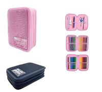 Tinta Unita Astuccio Scuola Attrezzato 3 Zip Jeans Glitter (1 PEZZO RANDOM)