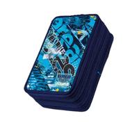 Tinta Unita Astuccio Tre Zip Versione Teen, Blu e Rosa, per Scuola, Nuova Collezione (Blu)