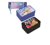Tinta Unita Astuccio Triplo 3 Zip Completo - 19.5×13.5×7 cm Fantasie Cupido e Unicorno - Scuola - 2 Penne Cancellabili, Pastelli, Pennarelli, Accessori (Celeste Unicorno)