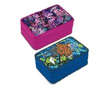 Tinta Unita Astuccio Triplo 3 Zip Completo - 19.5×13.5×7 cm Fantasie Young - Scuola - 2 Penne Cancellabili, Pastelli, Pennarelli, Accessori (Rosa e Nero)