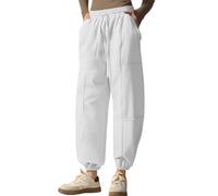 Tinta unita Baggy Cinch Bottom Pantaloni della tuta da donna Sport Casual Soft Vita Alta Joggers Loose Fit Vita media Confortevole Pantaloni Attivi Running Lounge Pantaloni Allenamento Yoga, bianco, L