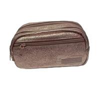 Tinta Unita Bauletto Scolastico Glam Glitterato - Astuccio 3 Zip in Poliestere Resistente, 22x12x9 cm Medie e Superiori Rosa e Nero (Rosa Glitter)